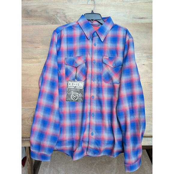 Dixxon The Goat Flannel Shirt Mens LT Blue Red Plaid Long Sleeve Button-Up NWT - Picture 1 of 5